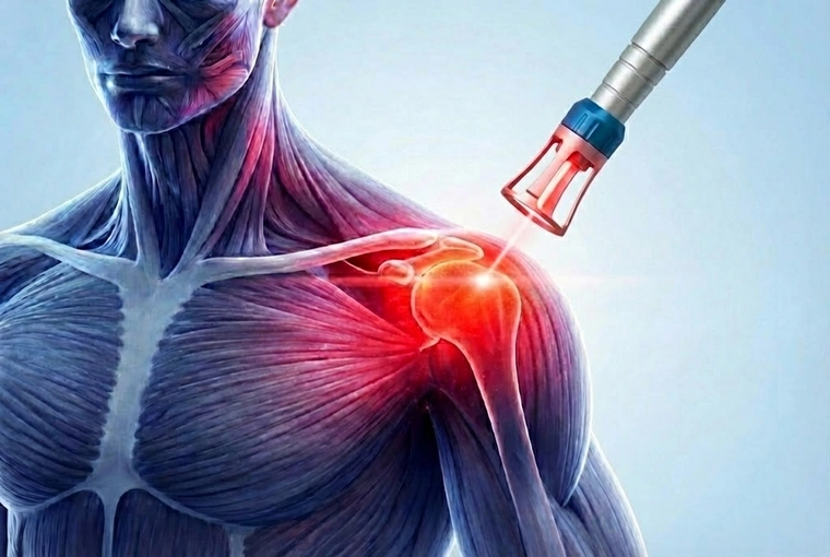 Visualizzazione scientifica dei meccanismi analgesici e di fotobiomodulazione nella laserterapia ad alta intensità